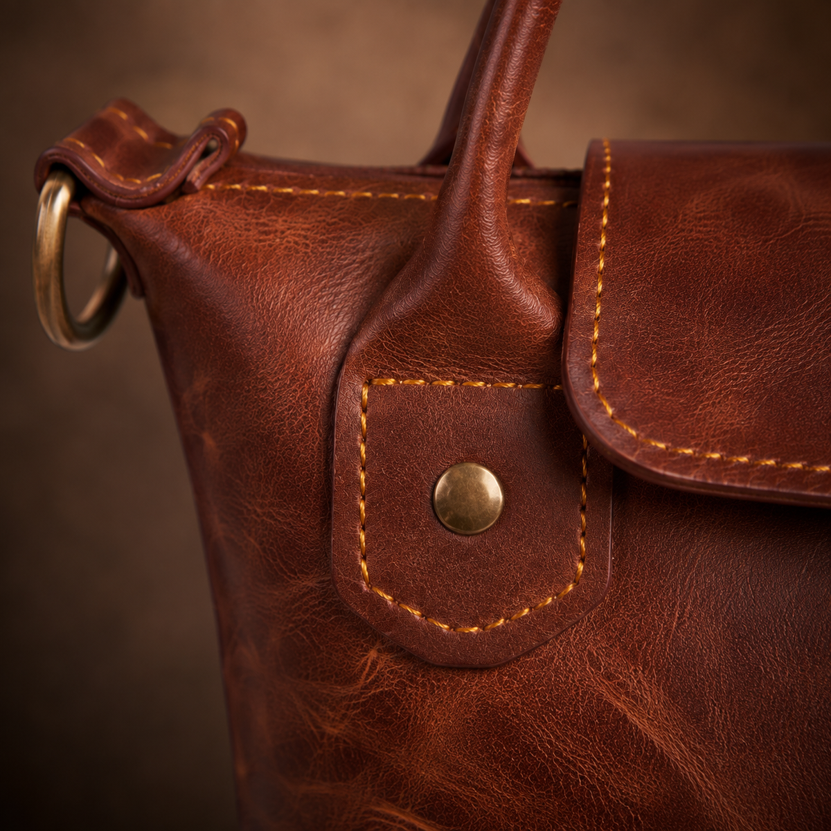 Velora Rowan Small leather tote bag - rivet and snap detail