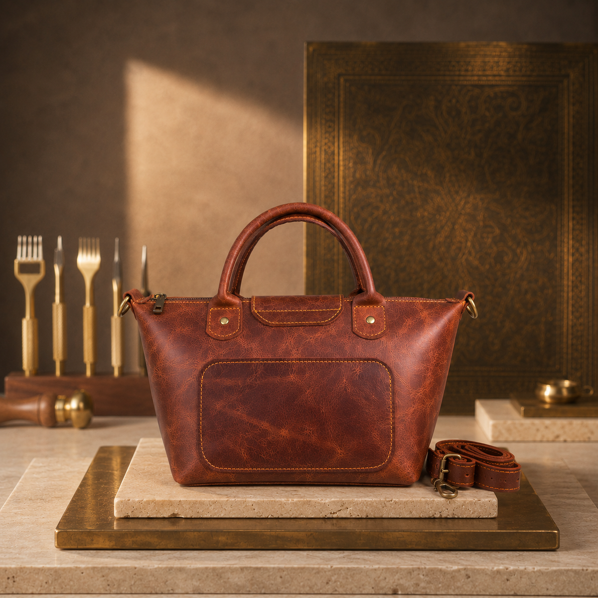 Velora Rowan Medium leather tote bag - back view